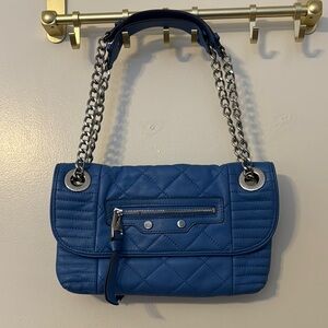 Aimee Kestenberg Blue Leather Quilted Silver Chain Strap Bag